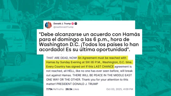 Trump da a Hamás hasta el domingo para aceptar su plan para Gaza o "desatará un infierno como nunca antes se ha visto" Trump da a Hamás hasta el domingo para aceptar su plan para Gaza o "desatará un infierno como nunca antes se ha visto"