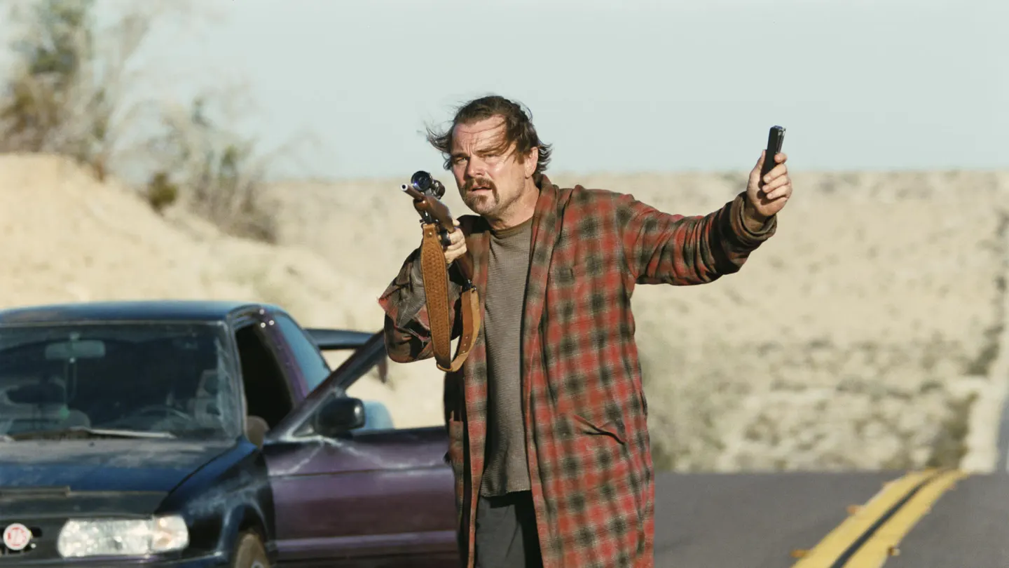 Leonardo DiCaprio, durante el rodaje de una escena de la película Una Batalla tras Otra Leonardo DiCaprio, durante el rodaje de una escena de la película Una Batalla tras Otra