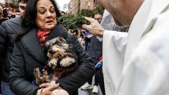 Una mujer con su perro durante la tradicional bendición de animales. Una mujer con su perro durante la tradicional bendición de animales.