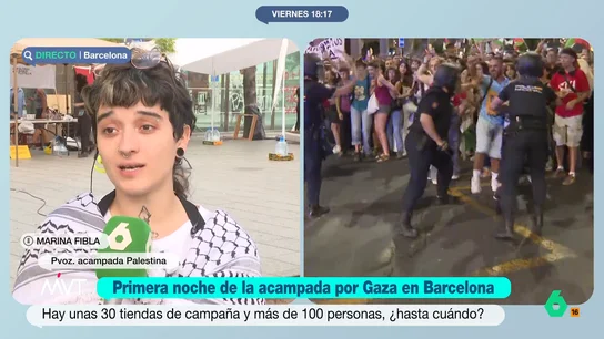 Marina Fibla, portavoz de la acampada propalestina en Barcelona: "No hay que legitimar las acciones ilegales de Israel" Un grupo de personas decidían acampar este jueves por la noche en la zona del World Trade Center de Barcelona en solidaridad con la Franja de Gaza y para protestar por la detención de los activistas de la Flotilla