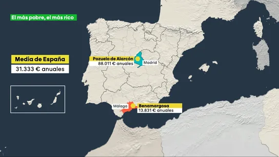 Mapa con el pueblo más rico y el más pobre de España en 2025 Mapa con el pueblo más rico y el más pobre de España en 2025