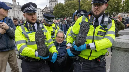 La Policía de Londres detiene a un manifestante durante la protesta a favor de Palestine Action La Policía de Londres detiene a un manifestante durante la protesta a favor de Palestine Action