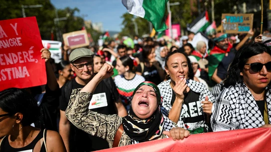 Manifestantes contra el genocidio en Gaza marchan por Barcelona. Manifestantes contra el genocidio en Gaza marchan por Barcelona.