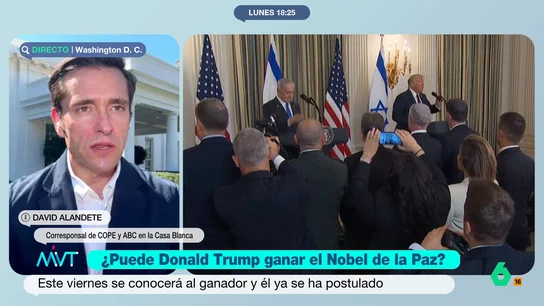 David Alandete, sobre el posible Nobel de la Paz a Donald Trump: "Lo quiere por Obama" El periodista indica que, aunque a todo el mundo le parezcan "una broma" las pretensiones del presidente de EEUU, él quiere este premio desde su primer mandato. Además, sigue justificando merecerlo debido a todos los conflictos que, supuestamente, habría solucionado.