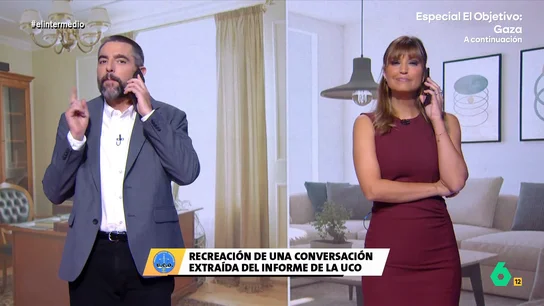 "Si los cálculos están bien, no necesito ninguna chistorra más": Sandra Sabatés y Dani Mateo recrean las conversaciones del caso Koldo Dani Mateo y Sandra Sabatés se convierten por un momento en Koldo García y su exmujer, Patricia Úriz, y recrean una de las conversaciones extraídas del informe de la UCO donde utilizan un supuesto 'código' para hablar del dinero en metálico.