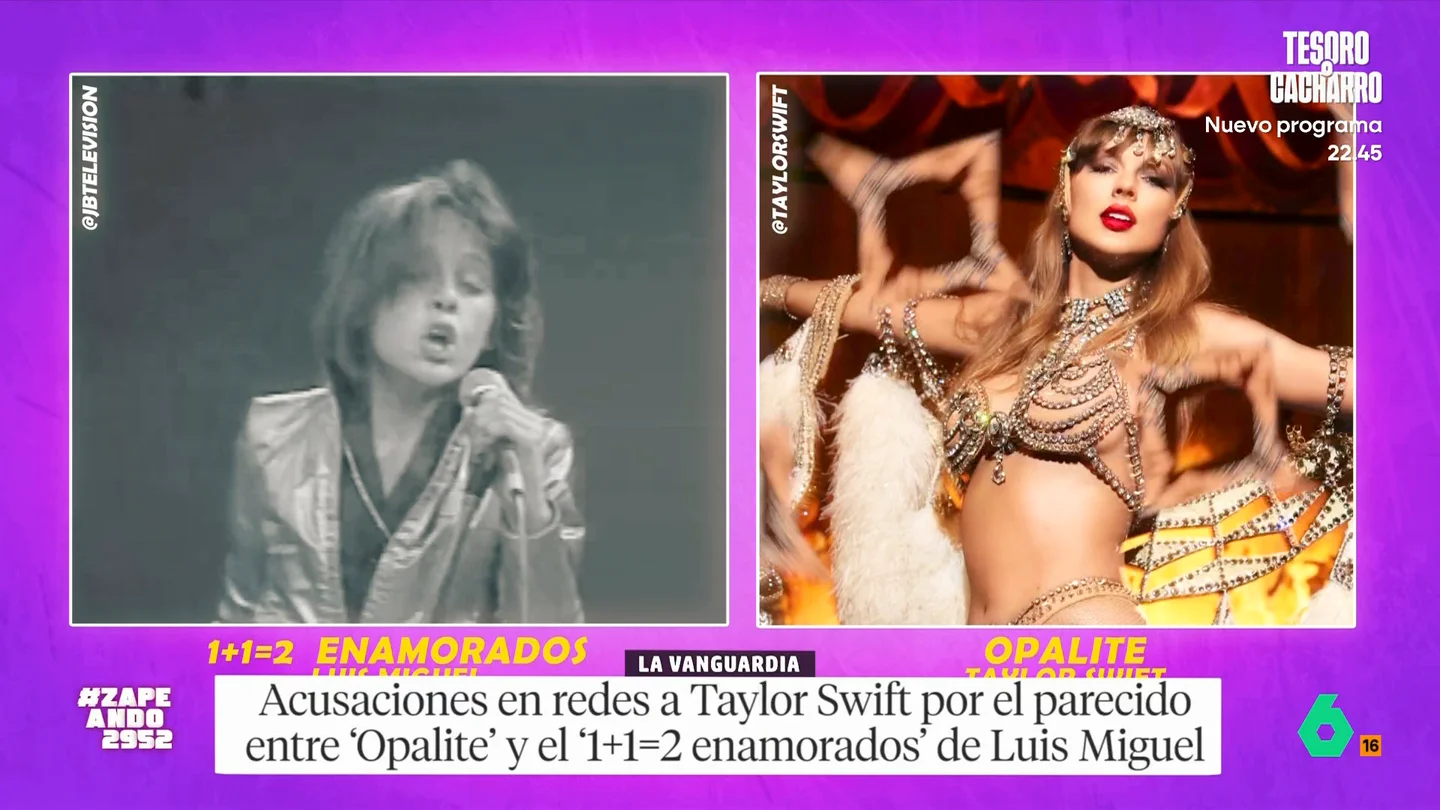 'Opalite', la nueva canción de Taylor Swift que desata la polémica: ¿es un plagio de un tema de Luis Miguel? En este vídeo, Miki Nadal y Dani Mateo opinan sobre 'Opalite', la nueva canción de Taylor Swift, y la polémica sobre un supuesto plagio de '1+1=2 Enamorados', un tema que cantaba Luis Miguel en su época juvenil.