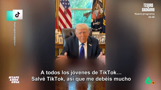Donald Trump se hace 'tiktoker' y manda un mensaje a los jóvenes: "Salvé Tik Tok, así que me debéis mucho" Después de prohibir Tik Tok en Estados Unidos hace unos meses, para después cederle el control a sus amigos, Donald Trump da el salto a la red social con un mensaje para los jóvenes: "Alguno de vosotros puede llegar a presidente".