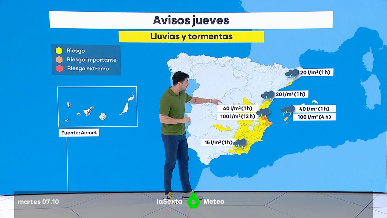 La Aemet lanza un aviso especial por la DANA 'Alice': riesgo por lluvias muy intensas en la Comunidad Valenciana y Baleares desde el miércoles