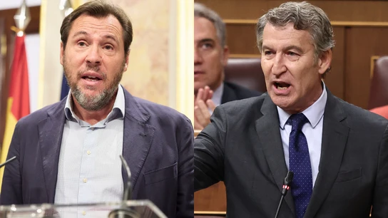El ministro de Transportes, Óscar Puente, y el presidente del Partido Popular (PP), Alberto Núñez Feijóo. El ministro de Transportes, Óscar Puente, y el presidente del Partido Popular (PP), Alberto Núñez Feijóo.