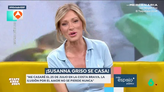 Susanna Griso desvela los detalles de su pedida de mano en 'Espejo Público' La periodista ha contado en su programa que se casa. Griso ha explicado que pasará por el altra el 25 de julio y, además, ha compartido cómo su pareja, Luis Enríquez, decidió pedirle matrimonio.