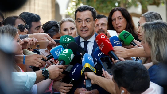 El presidente de la Junta de Andalucía, Juanma Moreno, este jueves a la entrada del Parlamento El presidente de la Junta de Andalucía, Juanma Moreno, este jueves a la entrada del Parlamento