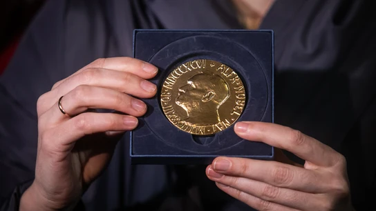 Oleksandra Matviichuk, directora del Centro para las Libertades Civiles, galardonada con el Premio Nobel de la Paz de este año, sostiene la medalla en la estación de tren de Kiev, Ucrania, el 18 de diciembre de 2022. Oleksandra Matviichuk, directora del Centro para las Libertades Civiles, galardonada con el Premio Nobel de la Paz de este año, sostiene la medalla en la estación de tren de Kiev, Ucrania, el 18 de diciembre de 2022.