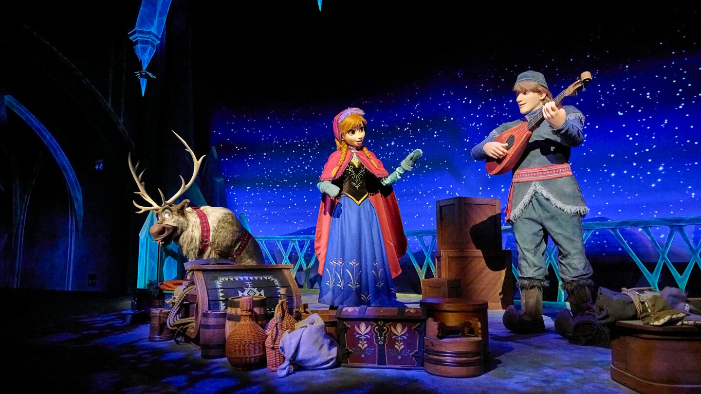 figuras Audio-Animatronics de Sven, Anna, y Kristoff en Walt Disney World Resort, Florida