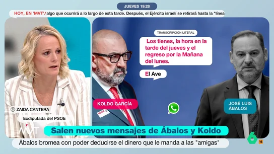 Zaida Cantera, sobre José Luis Ábalos: "Siento dolor interno porque he compartido escaño" Cantera ha manifestado su desagrado ante las últimas conversaciones entre Ábalos y Koldo que se han publicado. La ex vicepresidenta de la Asamblea Parlamentaria de la OTAN ha sido, además, diputada socialista.