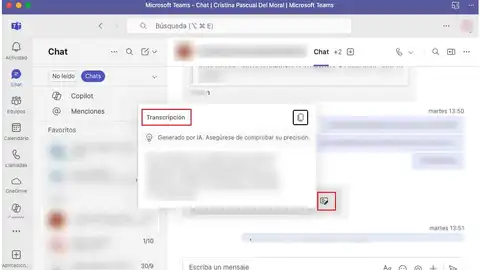 Transcribiendo una nota e voz en Microsoft Teams Transcribiendo una nota e voz en Microsoft Teams