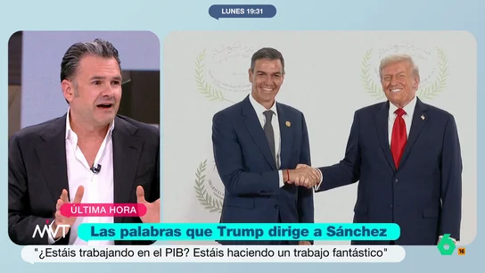 Iñaki, al oír a Trump decir que España está haciendo "un trabajo fantástico": "A un líder de la oposición le va a estallar la cabeza" Iñaki López comenta en este vídeo las palabras que Donald Trump ha dirigido a Pedro Sánchez, al que ha preguntado por el PIB y ha asegurado que España está haciendo un "trabajo fantástico".