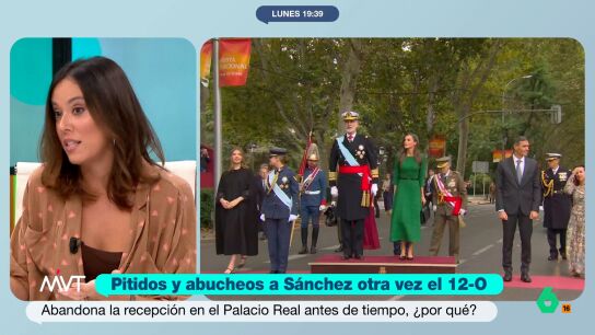 Thais Mu&ntilde;oz explica qu&eacute; se dijo en los corrillos sobre S&aacute;nchez tras abandonar antes de tiempo los actos del 12-O