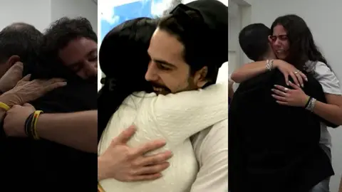 Los rehenes de Hamás vuelven con sus familias tras ser liberados. Los rehenes de Hamás vuelven con sus familias tras ser liberados.