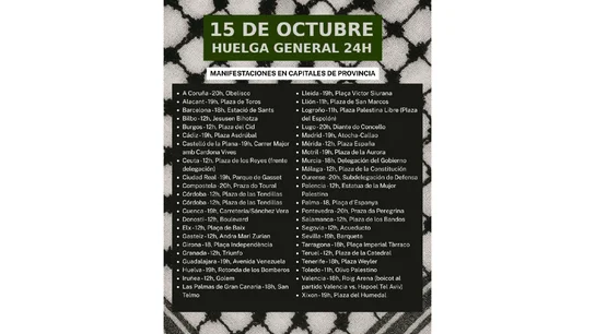 Listado de manifestaciones por toda España el 15 de octubre. Listado de manifestaciones por toda España el 15 de octubre de 2025.