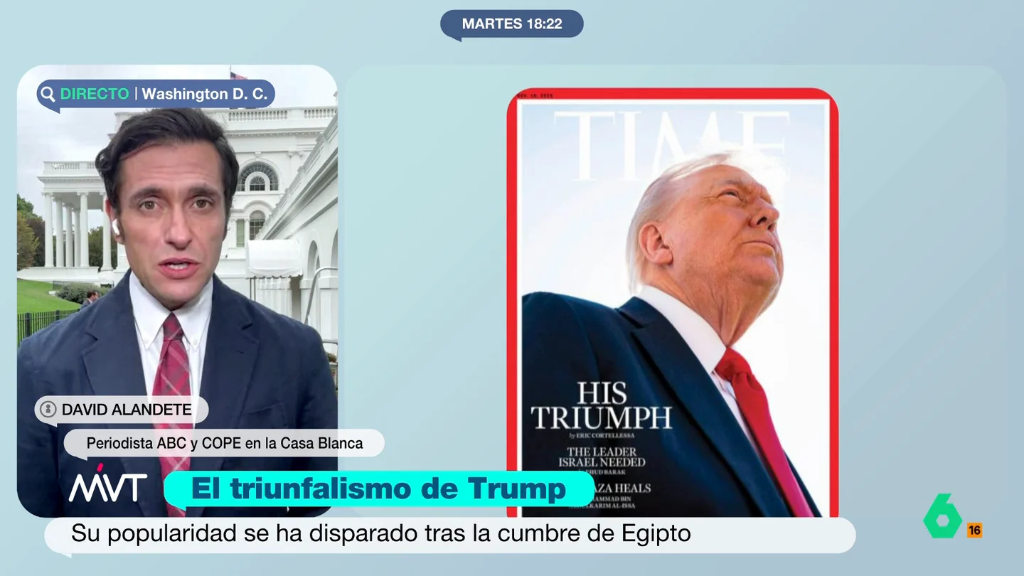 David Alandete desvela un sorprendente dato de Trump: "Se ha colgado la foto de la ficha policial en el despacho Oval" David Alandete analiza en este vídeo la euforia "apenas contenida" en la Casa Blanca tras el papel de Trump en el acuerdo de paz en Gaza y las quejas del presidente de EEUU por su foto en la portada de la revista 'Time'.