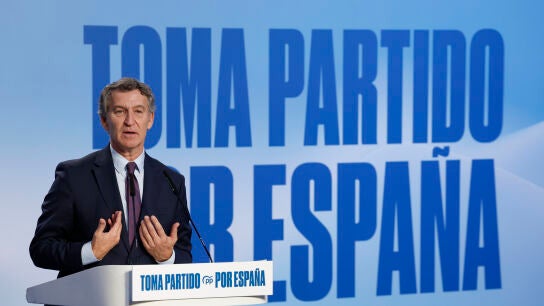 El presidente del PP, Alberto N&uacute;&ntilde;ez Feij&oacute;o, durantre el acto donde ha presentado su Plan de Inmigraci&oacute;n