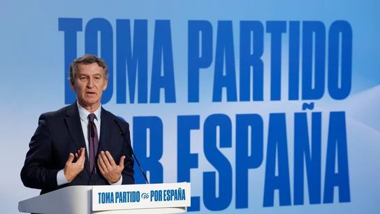 El presidente del PP, Alberto Núñez Feijóo, durantre el acto donde ha presentado su Plan de Inmigración El presidente del PP, Alberto Núñez Feijóo, durantre el acto donde ha presentado su Plan de Inmigración