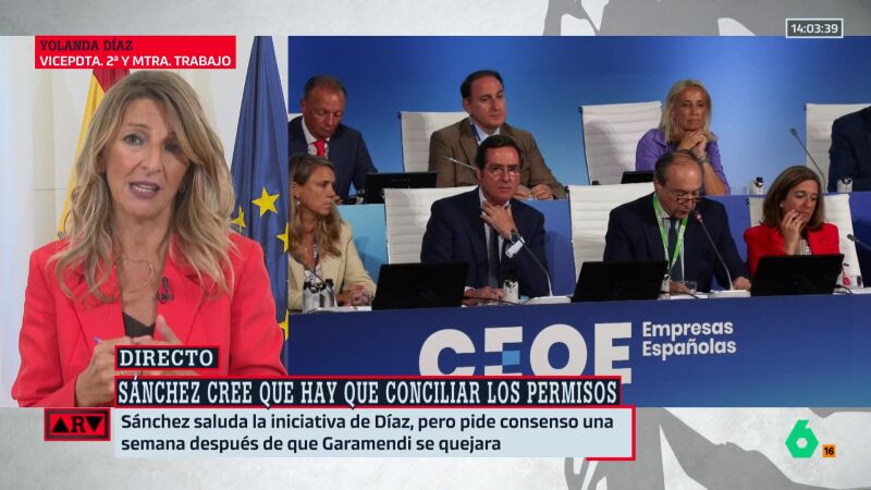 Yolanda Díaz celebra el "cambio" de Garamendi sobre los permisos por fallecimiento y le manda una petición: "Vuelva a ser quien era"