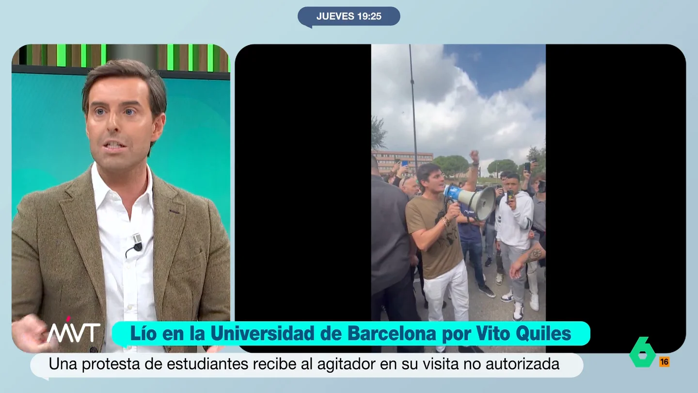 Pablo Montesinos, sobre el lío con Vito Quiles en la Universidad Autónoma de Barcelona: "A quien beneficia es a él" "Si todo hubiera transcurrido con normalidad, hubiera sido un breve o ni tan siquiera eso, pero al final se ha montado el pollo y Vito Quiles lo ha utilizado para sus proclamas", afirma Pablo Montesinos en este vídeo.