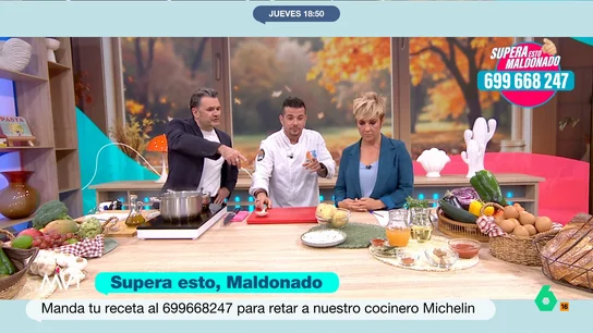 El dardo del chef Carlos Maldonado a Iñaki López: "Es mi receta, no la tuya" El cocinero con estrella Michelin ha visitado Más Vale Tarde para dar su toque personal a una receta propuesta por Beatriz de Vicente: papas con choco. Cristina Pardo e Iñaki López han seguido el paso a paso muy de cerca.