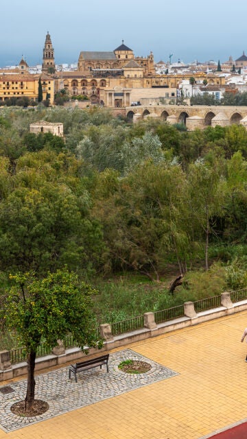 Vistas al monumento natural Sotos de la Albolafia, el puente romano y la mezquita catedral de Córdoba