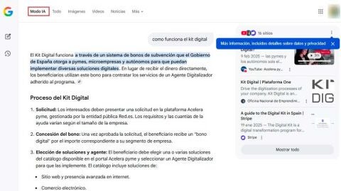 Respuesta generada con el modo IA de Google
