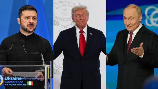 Volodímir Zelenski, Donald Trump y Vladímir Putin. Volodímir Zelenski, Donald Trump y Vladímir Putin.