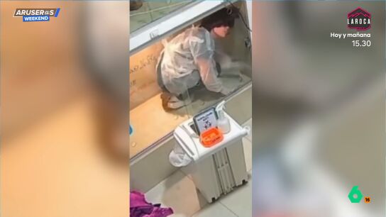 Una veterinaria se queda encerrada en una jaula mientras la est&aacute; limpiando: este es el v&iacute;deo del c&oacute;mico momento