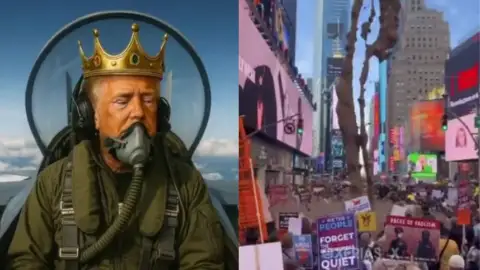 Trump responde a las protestas en su contra con un vídeo realizado con IA. Trump responde a las protestas en su contra con un vídeo realizado con IA.