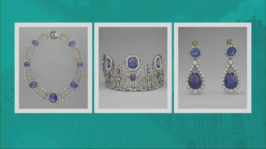 Un conjunto de tiara, pendientes y collar de zafiros y diamantes, propiedad de las reinas María Amelia y Hortensia de Francia Un conjunto de tiara, pendientes y collar de zafiros y diamantes, propiedad de las reinas María Amelia y Hortensia de Francia