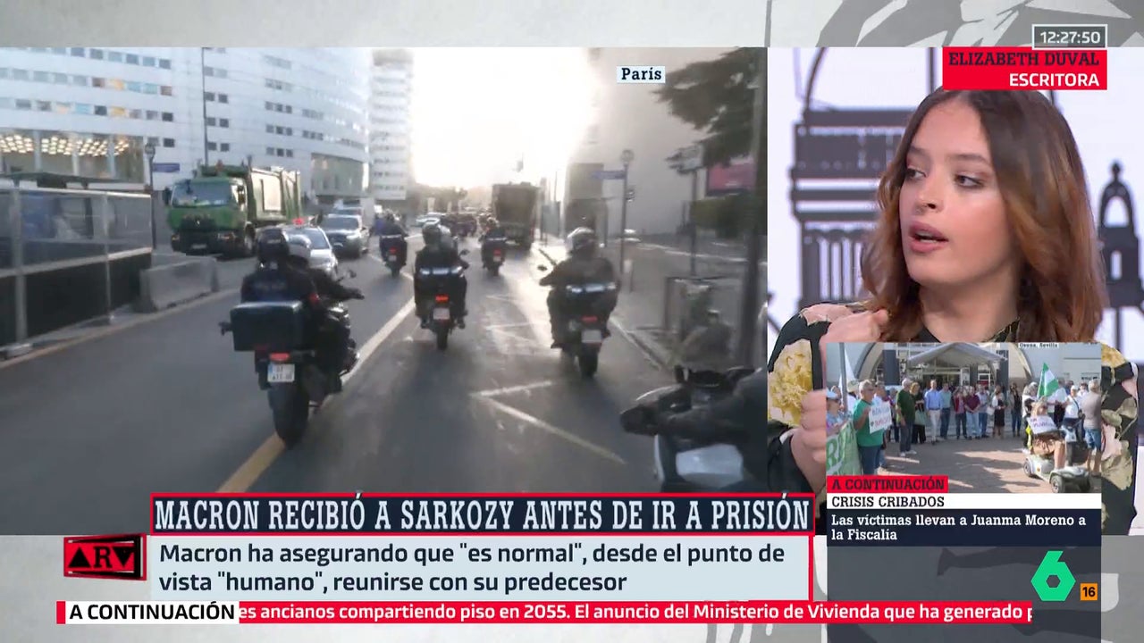 Elizabeth Duval ironiza sobre la celda de Sarkozy: "Habrá jóvenes que vean con envidia su celda, es mejor que el piso que pueden permitirse"