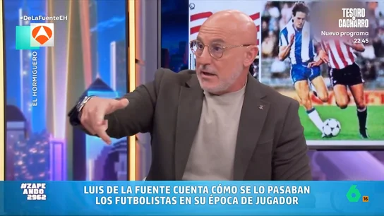 Luis de la Fuente recuerda cómo era la alimentación cuando era jugador: "Me lo tomaba tan en serio que me metía un chuletón" Luis de la Fuente, seleccionador nacional de fútbol, estuvo ayer en 'El Hormiguero', donde también habló de su época de jugador y de cómo se abordaba temas como la alimentación o el vino.