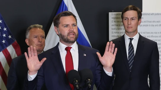 JD Vance junto a Steve Witkoff y Jared Kushner durante su visita a Israel. JD Vance junto a Steve Witkoff y Jared Kushner durante su visita a Israel.
