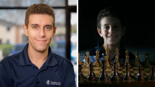 Daniel Naroditsky, en una imagen reciente (izq.) y cuando se convirti&oacute; en el 'n&uacute;mero uno' del mundo en categor&iacute;a masculina de menos de 12 a&ntilde;os (dcha.)