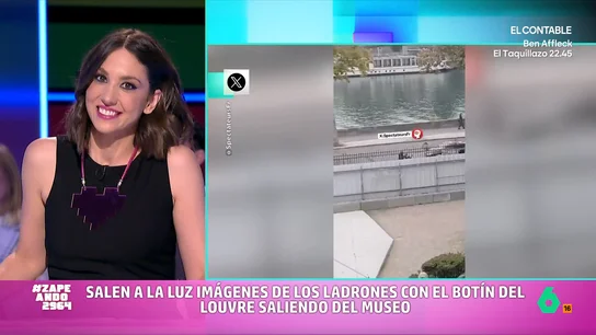 Maya Pixelskaya, al ver la tranquilidad con la que huyen los ladrones del Louvre: "No descartemos que uno sea Puigdemont" En las imágenes se puede ver como los ladrones huyen del museo con parsimonia subidos en una motocicleta sin que nadie impida su huida. El vídeo ha llamado la atención de los zapeadores.