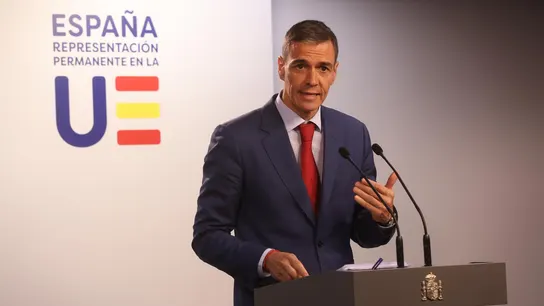 Pedro Sánchez, durante su comparecencia en Bruselas Pedro Sánchez, durante su comparecencia en Bruselas