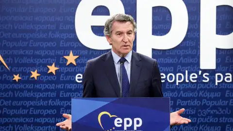 Alberto Núñez Feijóo, durante su comparecencia en Bruselas Alberto Núñez Feijóo, durante su comparecencia en Bruselas