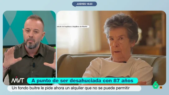 Antonio Maestre se compromete a descubrir quién está detrás del fondo de inversión que va a desahuciar a una mujer de 87 años María del Carmen lleva 70 años viviendo en su casa situada en el barrio de Ibiza, en Madrid. El edificio ha sido comprado por un fondo buitre y van a desahuciarla al no poder asumir un incremento en su alquiler de más del 250%.