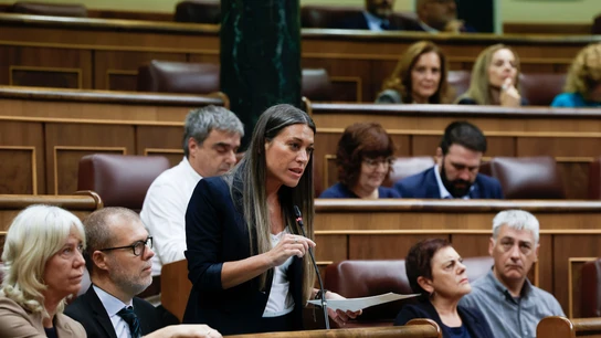 La portavoz de Junts, Míriam Nogueras, interviene durante la sesión de control al Ejecutivo La portavoz de Junts, Míriam Nogueras, interviene durante la sesión de control al Ejecutivo