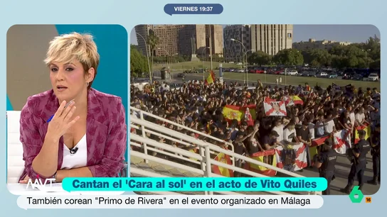 Cristina Pardo, sobre las loas a Franco en el acto de Vito Quiles: "¿Le veis sentido a reunirse para vitorear a un muerto?" Los seguidores del agitador ultra han vitoreado a Franco o a Primo de Rivera durante el acto que se ha celebrado frente a la Facultad de Derecho de la Universidad de Málaga.