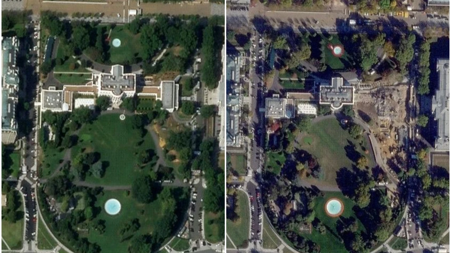 A la izquierda, la Casa Blanca con el Ala Este; a la derecha, sin él A la izquierda, la Casa Blanca con el Ala Este; a la derecha, sin él