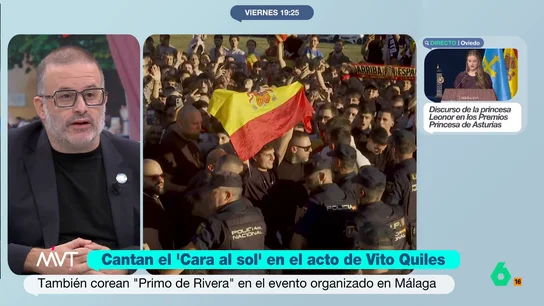 Edu Galán: "No es difícil tener un nivel intelectual mayor que Vito Quiles" El agitador ultra ha organizado un acto en la Universidad de Málaga donde, como es habitual, han cantado el 'Cara el Sol' y vivas a Franco o José Antonio Primo de Rivera.