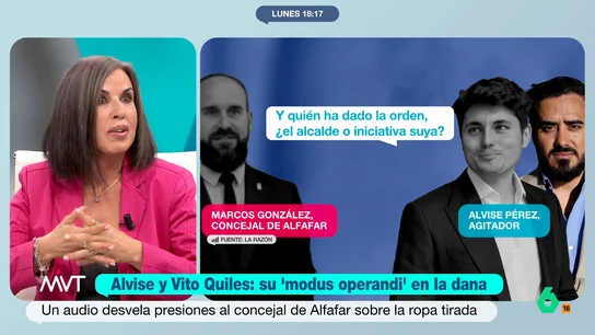 Bea de Vicente ve delito en el bulo de Vito Quiles y Alvise sobre la ropa de la DANA: "Es una manipulación soez" Tras descubrirse que Alvise y Vito Quiles fabricaron el bulo de que se tiraba la ropa que donaba la gente a los afectados por la DANA manipulando la llamada con el concejal de Alfafar, Bea de Vicente ve un delito contra la intimidad y de revelación de secretos.