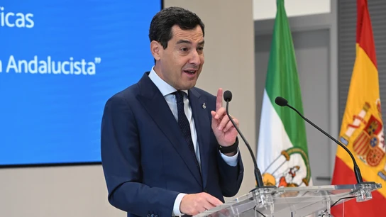 El presidente de la Junta de Andalucía, Juanma Moreno, este lunes en un acto El presidente de la Junta de Andalucía, Juanma Moreno, este lunes en un acto