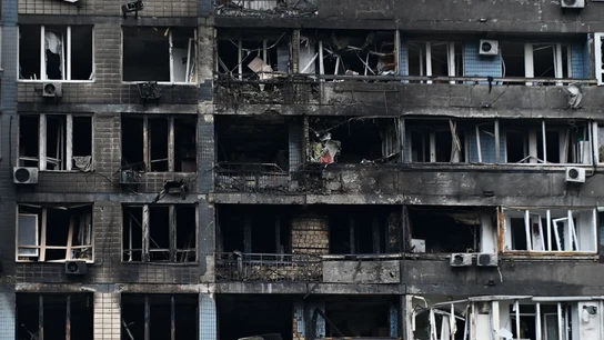 Imagen de archivo de un edificio en Ucrania destruido por ataques rusos. Imagen de archivo de un edificio en Ucrania destruido por ataques rusos.